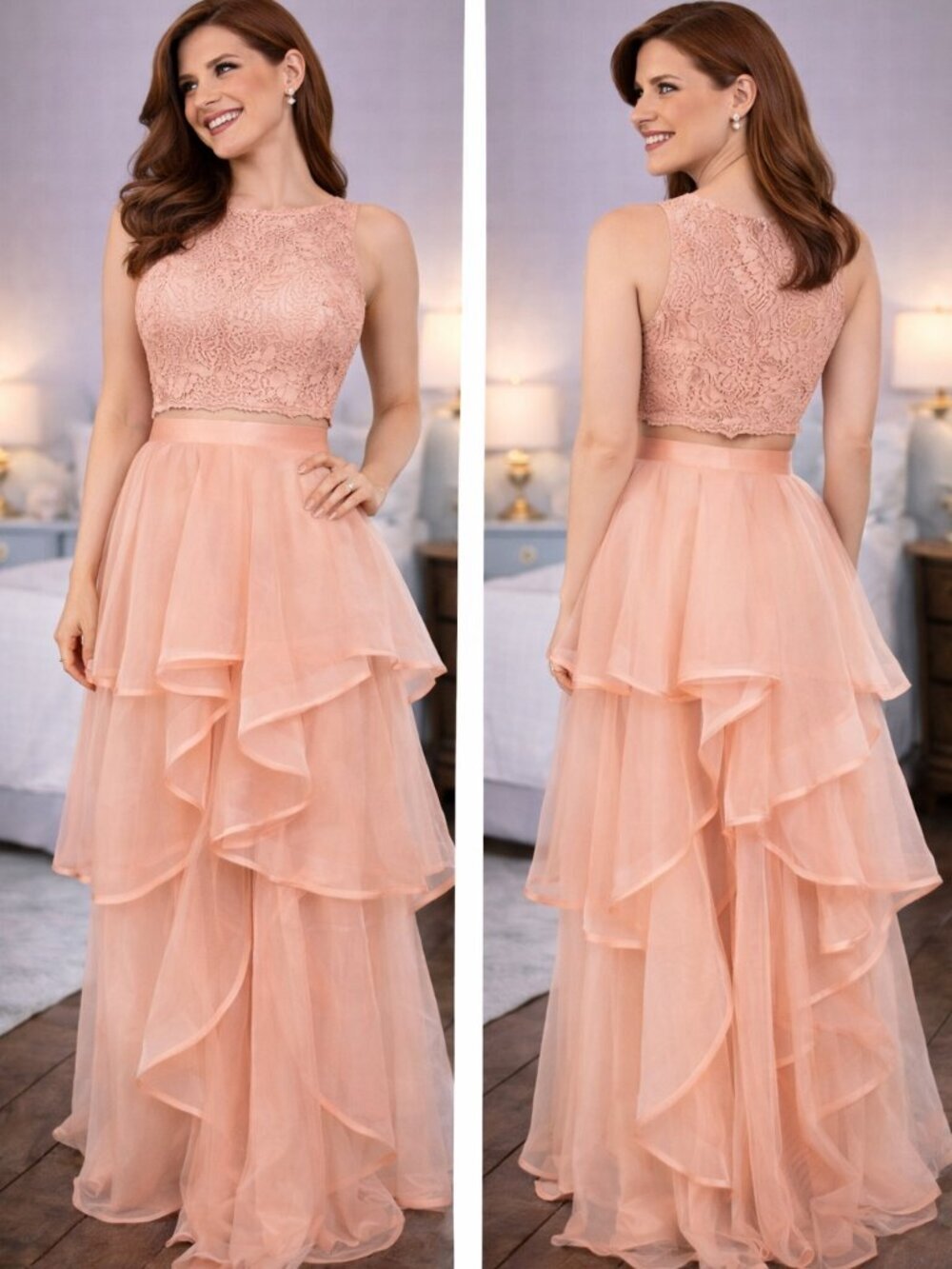 NWT Terani Couture Two Piece Peach Formal Gown $473